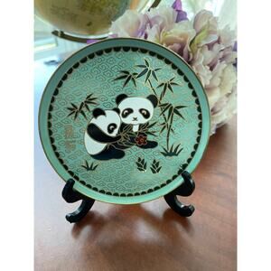 Vintage Decorative Cloisonne Panda Plate